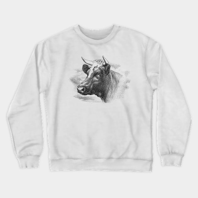 Cow Head Black & White Illustration Crewneck Sweatshirt by Biophilia